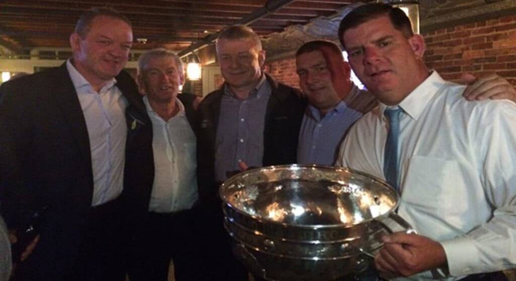 Kerry GAA Chairperson Patrick O Sullivan being welcomed in Boston by Mayor Martin Walsh also in picture Mick Galwey, Ger O Keeffe, Seanie Walsh.