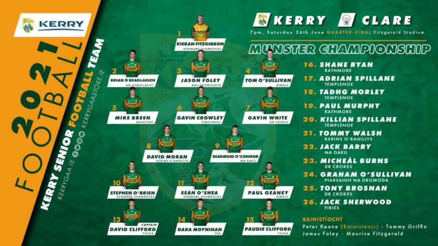 Team Announcement: Kerry vs Clare, Munster SFC Quarter-Final