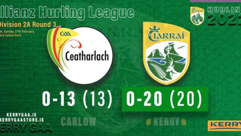 A win on the road for Kerry Hurlers over Carlow